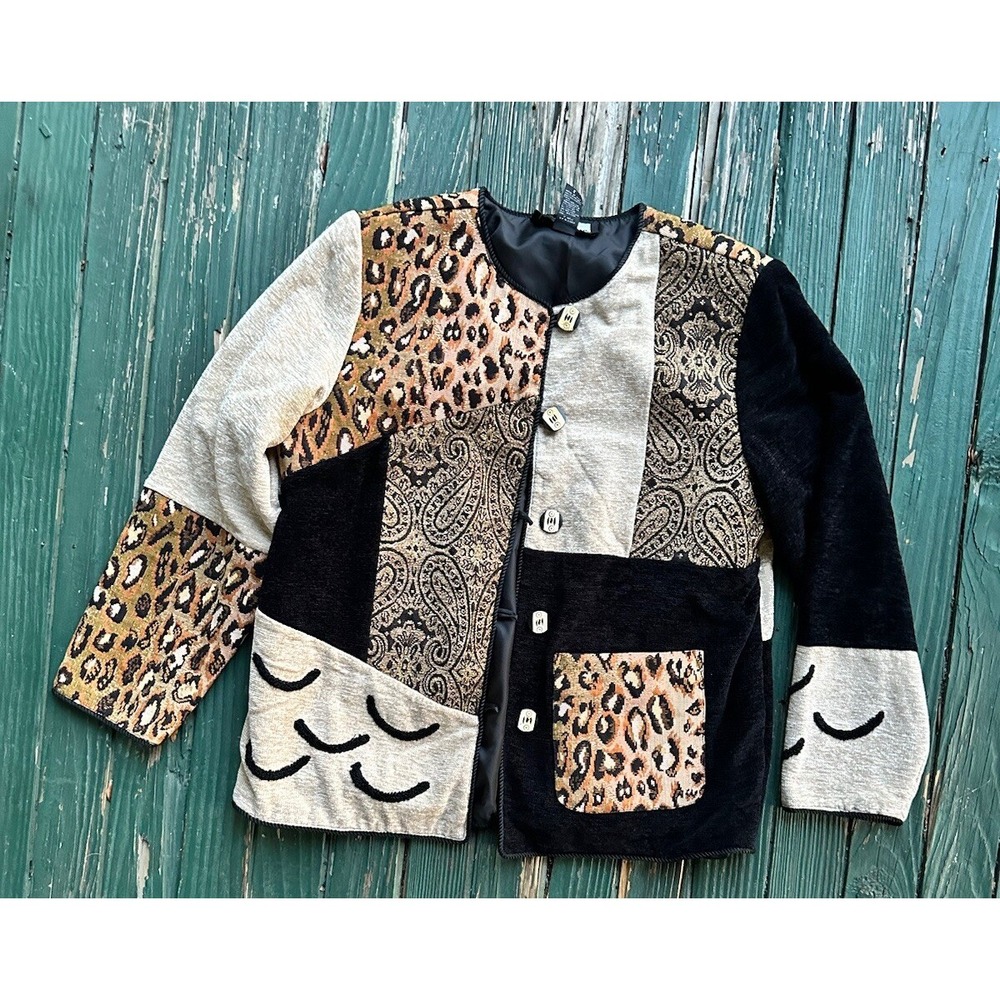 Indigo Moon Animal Print  Cheetah Tapestry Line Jacket Size Large Vintage